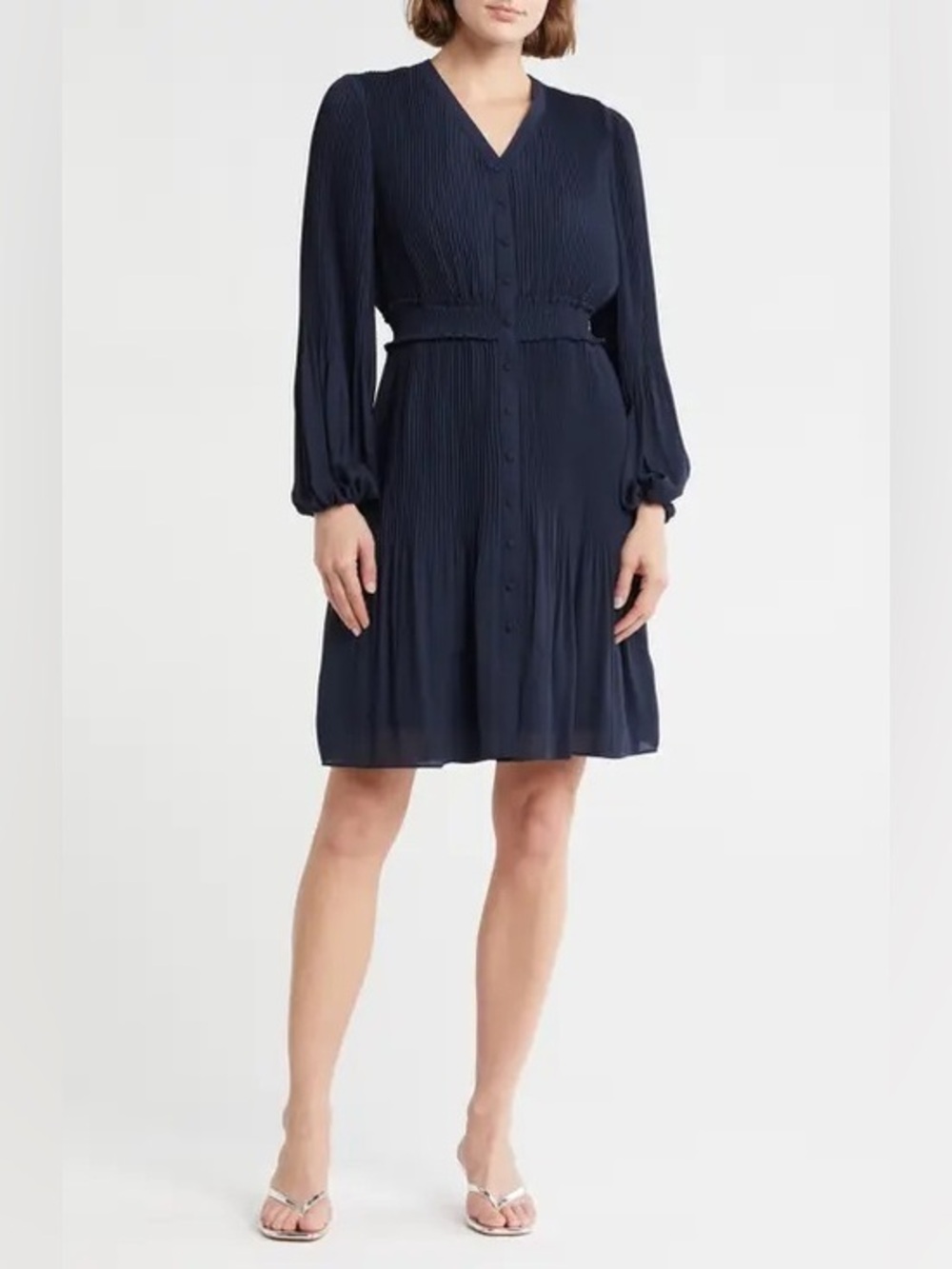 Nanette Lenore Navy Blue Pleated Long Sleeve Fit & Flare Dress Plus Size 16 XL